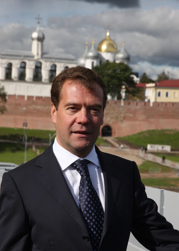 Президент РФ Дмитрий Медведев посетил Великий Новгород
