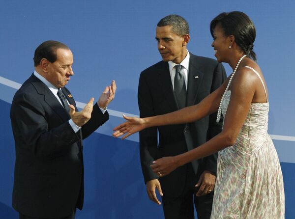 Премьер-министра Сильвио Берлускони, президент США Барак Обама и первая леди США Мишель Обама