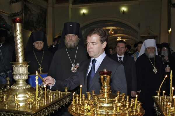 Президент РФ Д.Медведев посетил Знаменский кафедральный собор в Курске
