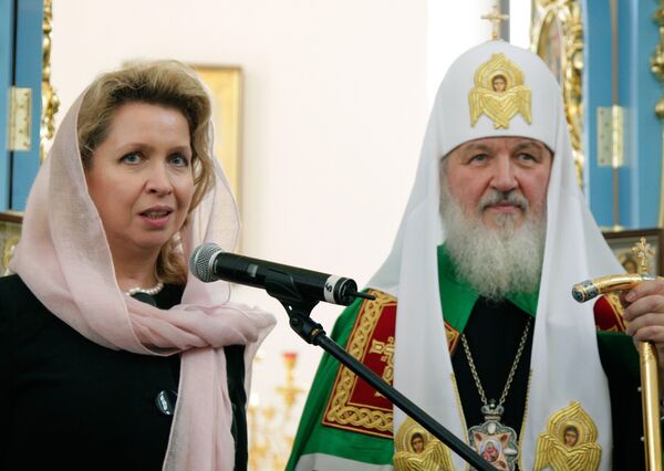 Супруга президента РФ Светлана Медведева и патриарх Московский и всея Руси Кирилл