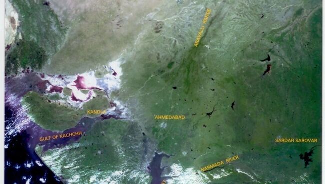 Фото Земли из космоса (Индия), переданная индийским спутником Оушнсат-2 (Oceansat-2) Индийская организация космических исследований (ИСРО)