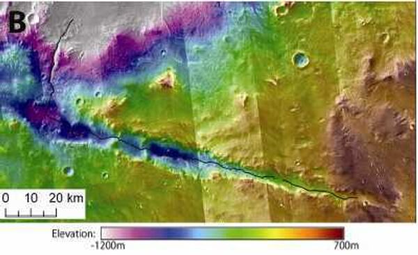 Карта древних марсианских озер в районе кратера Холден