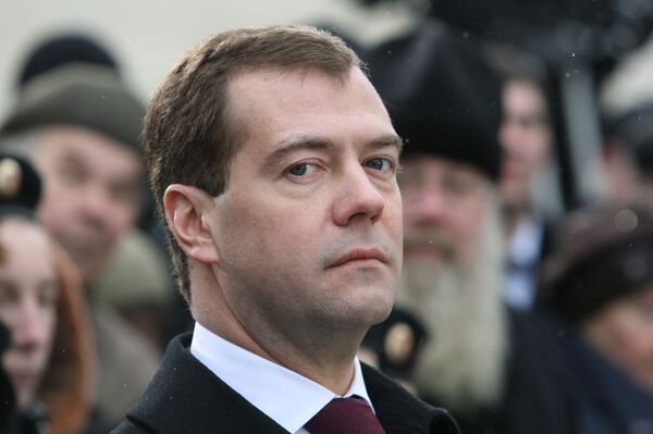 Президент РФ Дмитрий Медведев на церемонии открытия часовни-памятника князю Дмитрию Пожарскому