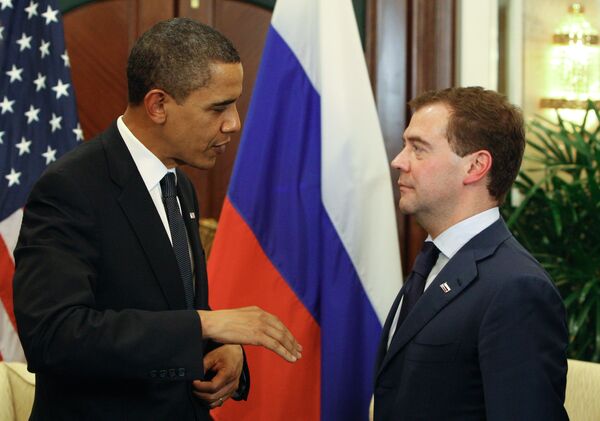 Встреча президента РФ Дмитрия Медведева и президента США Барака Обамы. Архив.
