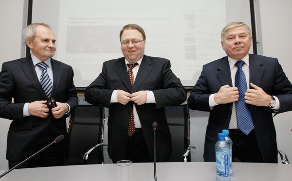 А.Иванов, В.Зорькин и В.Лебедев на презентации РАПСИ в здании РИА Новости