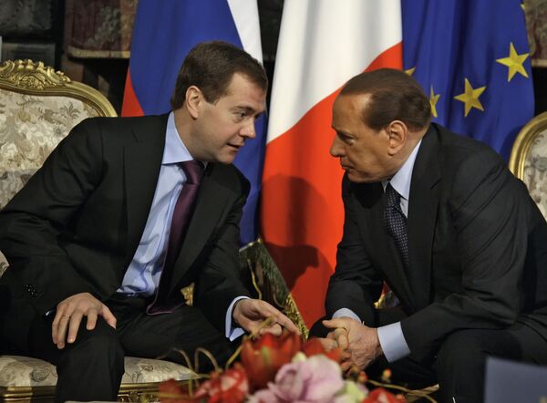 Президент России Дмитрий Медведев и премьер-министр Италии Сильвио Берлускони. Архив