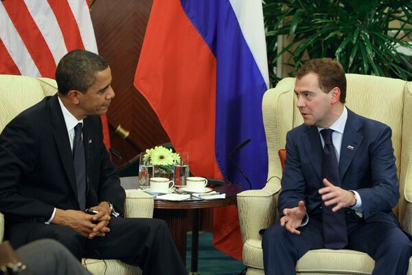 Переговоры президента РФ Дмитрия Медведева и президента США Барака Обамы. Архив.