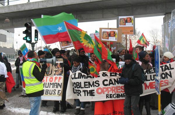 Акция в защиту прав жителей эфиопской провинции Огаден у входа в здание, где проходит климатической саммит ООН в Копенгагене
