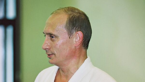 Владимир Путин после тренировки по дзюдо