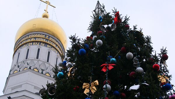 Главная новогодняя елка России на Соборной площади Кремля