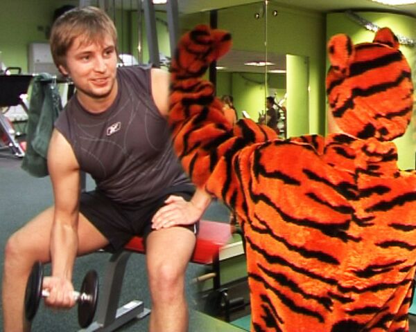 В здоровом тигре – здоровый дух. Человекотигр в спортзале