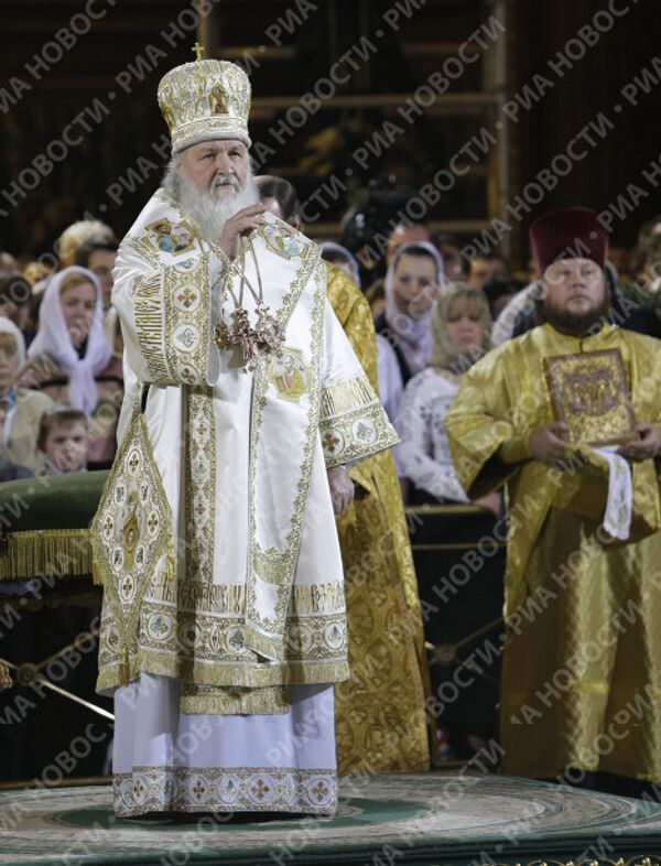 Патриарх Московский и всея Руси Кирилл на рождественском богослужении в храме Христа Спасителя