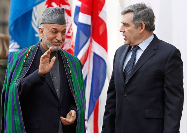 Хамид Карзай и Гордон Браун на Международной конференции по Афганистану 