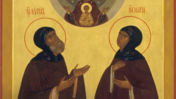 Репродукция иконы Преподобные Кирилл и Мария Радонежские