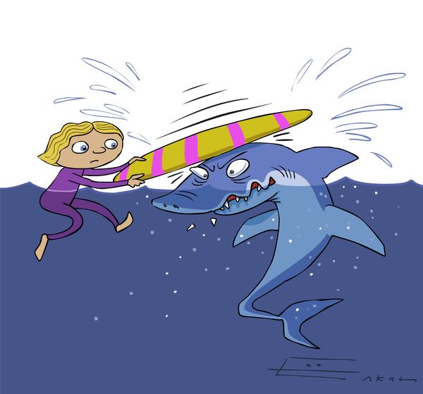 Карикатура дня от Сергея Елкина. Как отбиваться от акулы?