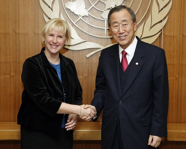 Спецпредставитель генерального секретаря ООН по борьбе с сексуальным насилием в вооруженных конфликтах Маргот Вальстрём и генсек ООН Пан Ги Мун
