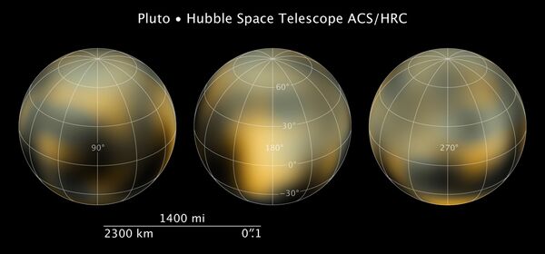 Положение полюсов и размеры карликовой планеты Плутон