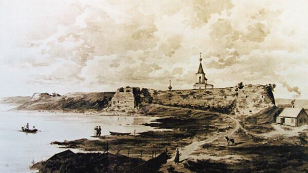 Рисунок XIX века Вид Ладоги с юга