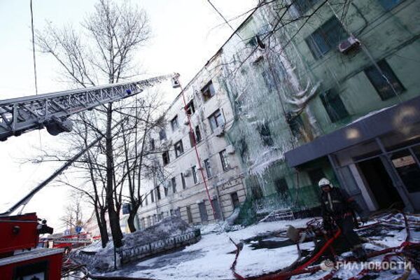 Пожар в административном здании в центре Москвы