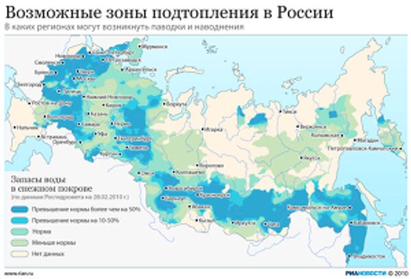 Возможные зоны подтопления в России