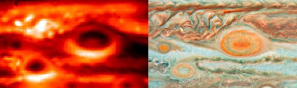 Инфракрасное изображение Большого красного пятна на Юпитере