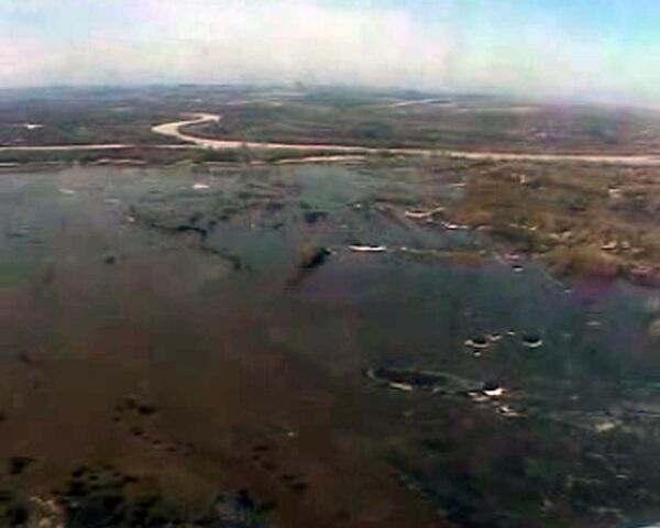 Зона затопления в Волгоградской области с высоты птичьего полета 