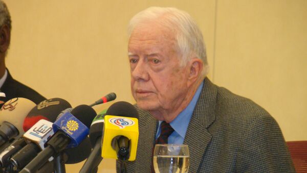 Экс-президент США Джимми Картер на пресс-конференции в Хартуме