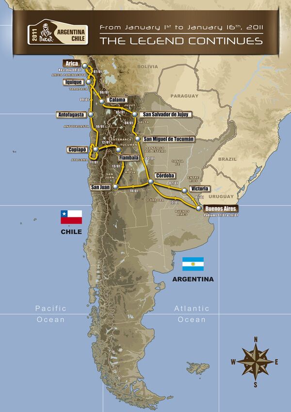 Карта маршрута  ралли Дакара-2011 в Южной Америке
