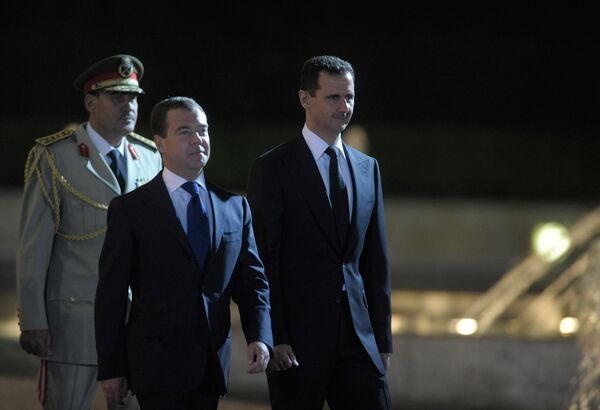 Официальная церемония встречи Дмитрия Медведева Башаром Асадом