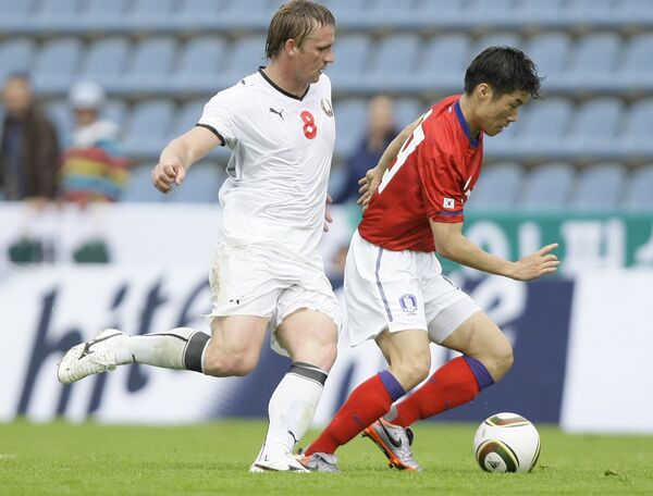 Игровой момент матча Белоруссия - Южная Корея