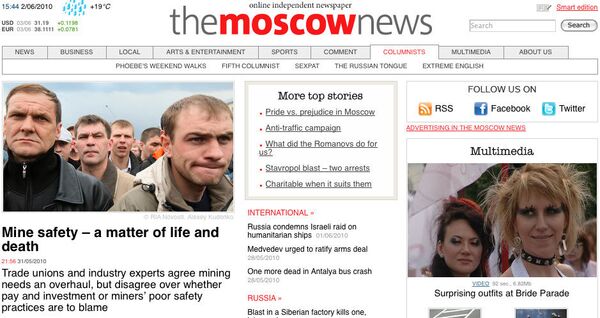 Страница сайта The Moscow News 