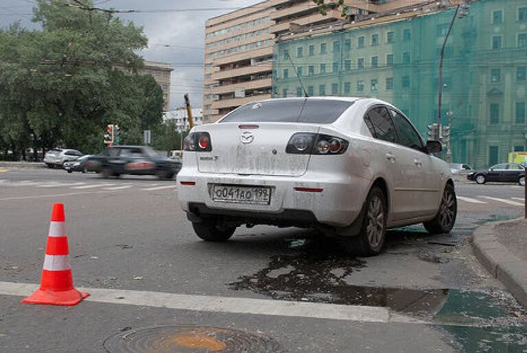 В центре Москвы на крышу автомобиля упало дерево