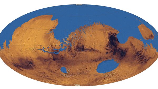 Реконструкция предполагаемого марсианского океана, покрывавшего треть планеты.