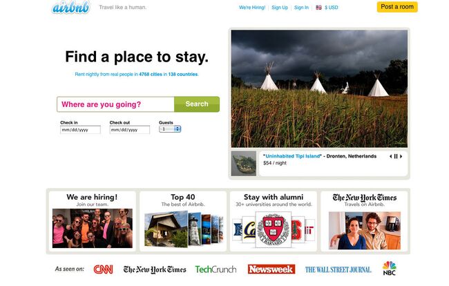 Скриншот страницы сайта www.airbnb.com