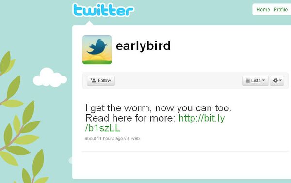 Специальный рекламный аккаунт @earlybird, представленный разработчиками сервиса микроблогов Twitter