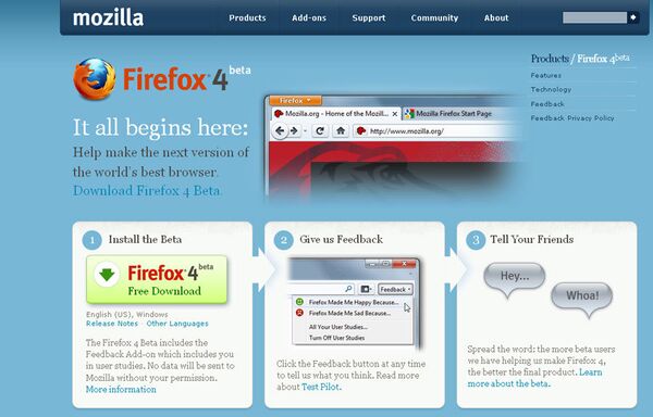 Mozilla выпустила бета-версию браузера Firefox 4