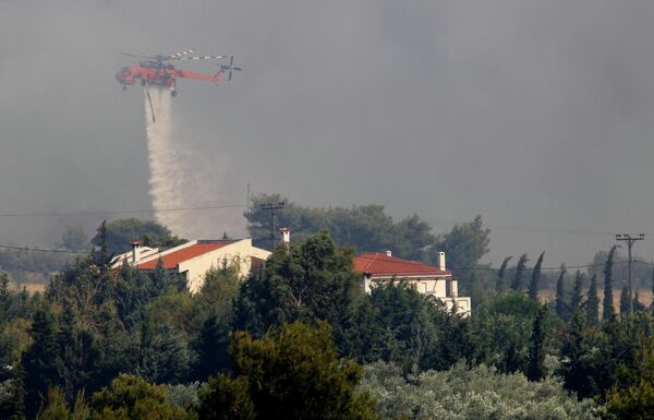 Тушение лесного пожара в окрестностях Афин