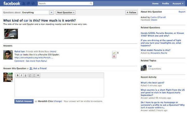 Сервис Facebook Questions