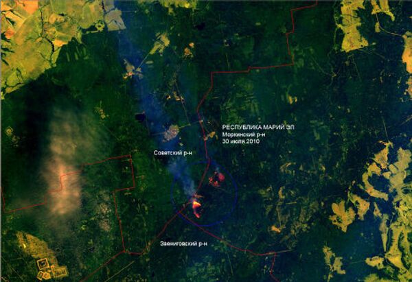 Лесные пожары в республике Марий Эл. Вид из космоса