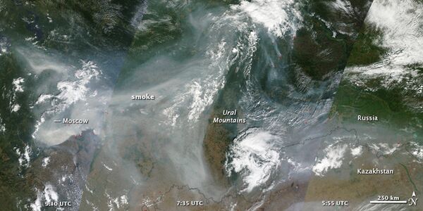 Дым от пожаров над территорией РФ