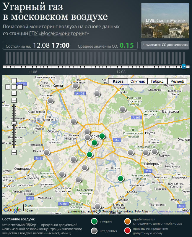 Уровень угарного газа в Москве. 12 августа