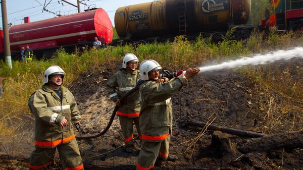 Тушение пожара с помощью пожарного поезда