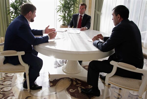 Президент РФ Д.Медведев встретился с главами Чечни м Ингушетии Р.Кадыровым и Ю.-Б.Евкуровым