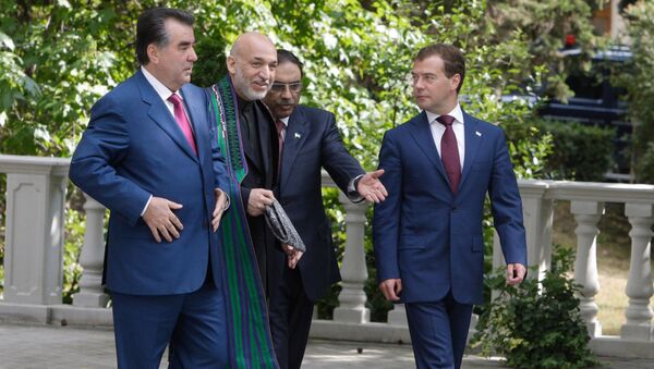 Встреча президента РФ Дмитрия Медведева с президентом Таджикистана с Э.Рахмоном, президентом Афганистана Х.Карзаем и президентом Пакистана А.Зардари