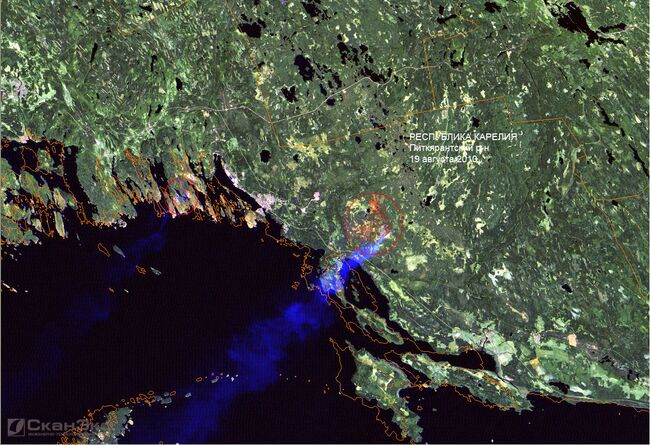 Очаги пожаров в Карелии 19 августа 2010 года