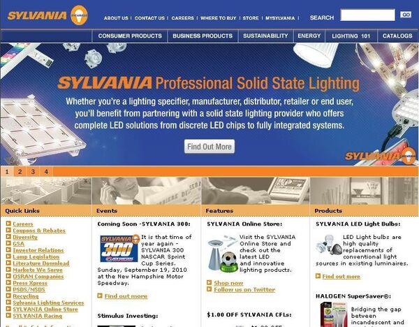 Скриншот сайта sylvania.com
