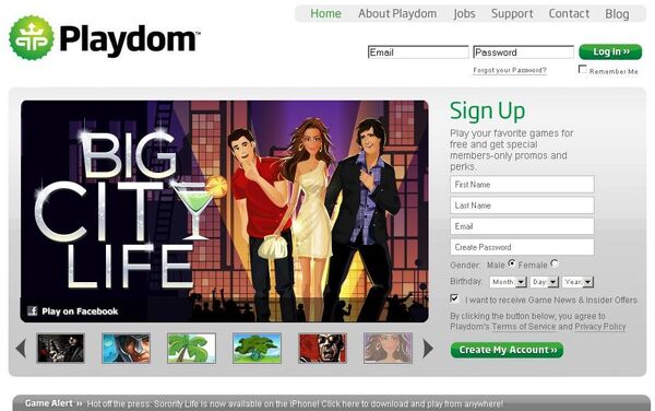 Скриншот сайта компании Playdom