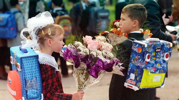 Московские школьники 1 сентября. Архивное фото