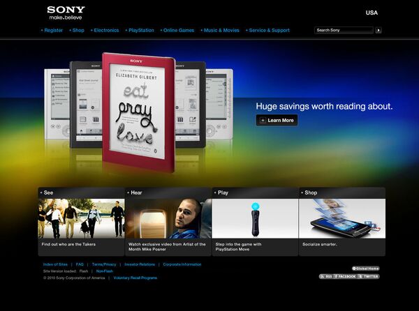 Скриншот сайта sony.com