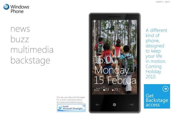 Скриншот официального сайта Windows Phone 7